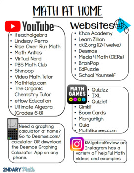 Preview of Middle and High School Math at Home Resources