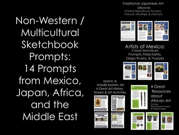 Preview of Middle and High School Art Multicultural/Non-Western Sketchbook Prompts Bundle