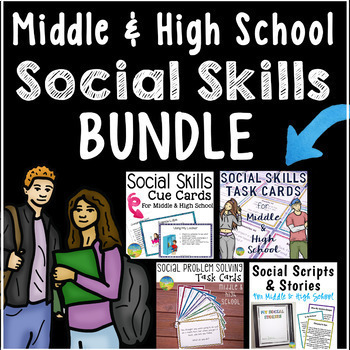 Preview of Middle and High School Social Skills Activities Bundle - Task Cards & Printables