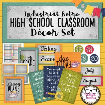 Preview of Middle or High School Classroom Decor Industrial Retro Brights Theme