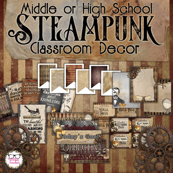 Preview of Middle or High School Classroom Decor Bundle - Steampunk Theme