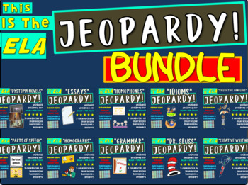 Preview of Middle or High School ELA JEOPARDY BUNDLE!  ---  All 10 Versions Included