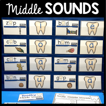 Preview of Middle sounds Phonics Kindergarten CVC Words Dental Health February Centers