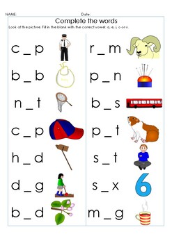 Preview of Middle (vowel) Sound Write it- 70 CVC Words Fill in the vowel Distance Learning
