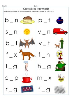 Middle (vowel) Sound Write it- 70 CVC Words Fill in the vowel Distance ...