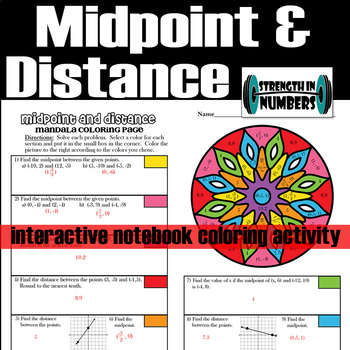 Preview of Midpoint Distance Interactive Notebook Mandala Coloring Activity