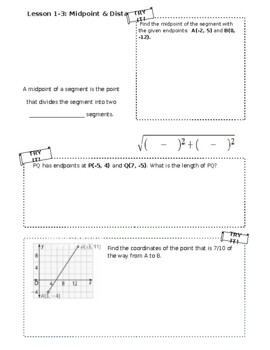 Preview of Midpoint, Distance, and Partition of a Segment guided notes