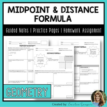 Preview of Midpoint and Distance Formula Guided Notes | Practice | Homework