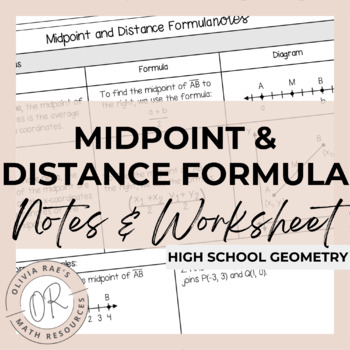 Preview of Midpoint and Distance Formula Notes and Worksheet