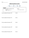 Midpoint and Distance Formula Worksheet