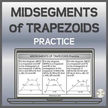 Preview of Midsegments of Trapezoids - 12 Practice Problems