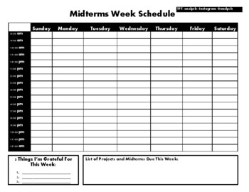 Midterm Week Schedule | Visual Planner for College and Grad Students by ...