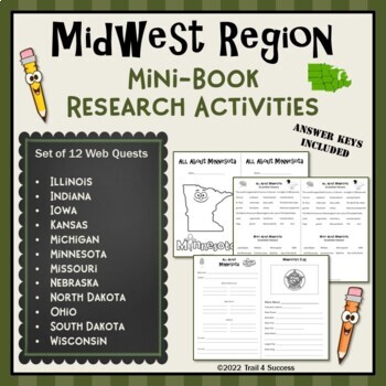 Preview of Midwest Region Worksheets Bundle Webquests Mini Book Activities