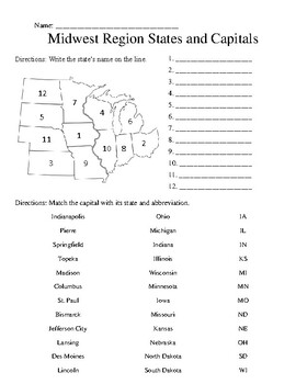 Midwest Region States And Capitals Test By Haley Madden TPT   Original 9021463 1 