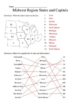 Midwest Region States And Capitals Test By Haley Madden TPT   Original 9021463 2 