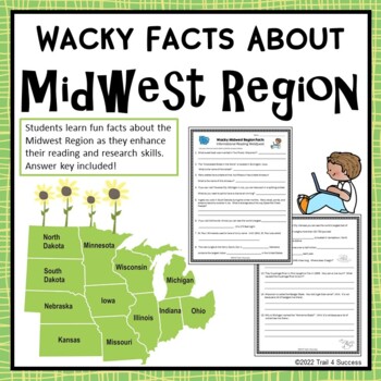 Preview of Midwest Region Wacky Facts Webquest Informational Reading Research Worksheets