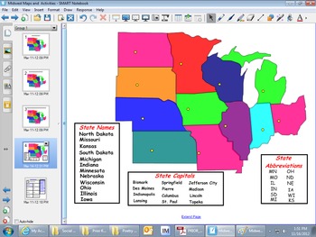 Preview of Midwest Regions Map and Smartboard Activities