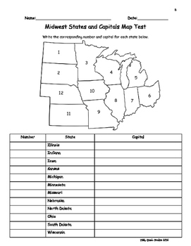midwest capitals states map quiz test grade versions printable fifth subject