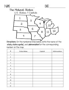 Midwest States and Capitals Quiz Pack by Faith and Fourth ...