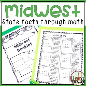 Preview of Midwest States and Symbols with Math Computation Practice - State Worksheets
