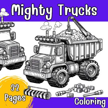 Preview of Mighty Trucks (CR0012)Coloring Book,Pages,For Kids,Activity,Cars lover,Printable