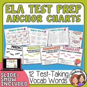 Preview of ELA State Testing Prep Anchor Charts Vocabulary Words Reading Test Taking Skills