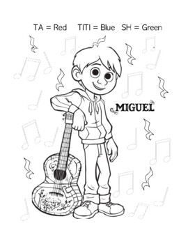Preview of Miguel from Coco Note Coloring Page and Assessment