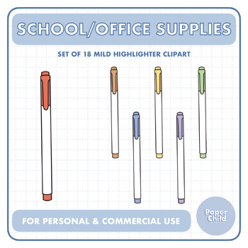 Highlighter Marker Clipart: 44 Classroom School Supplies Clip Art