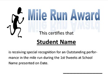 Preview of Mile Run Award