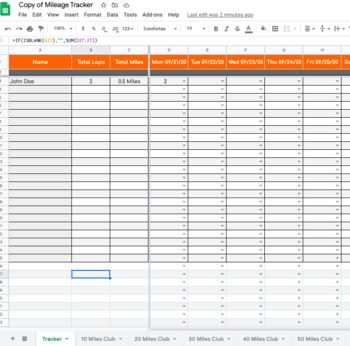 Preview of Mileage Club Google Sheet Tracker 