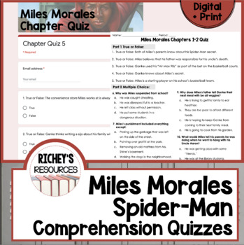 Preview of Miles Morales: Spider-Man by Jason Reynolds Chapter Quizzes Digital and Print