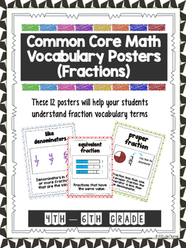 Preview of Math Vocabulary Posters (Fractions)