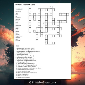 Military Crossword Puzzle Worksheet Activity by Crossword Corner