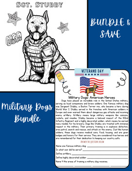 Preview of Military Dogs Sgt. Stubby History Reading Comprehension & Coloring Sheet Page