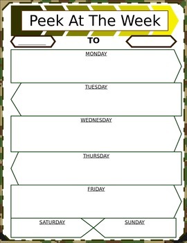 Preview of Military Themed Student Agenda/Peek at the Week *Customizable*