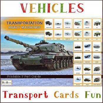 Preview of Military vehicles, Army Transport, War Transportation, Montessori Flash cards