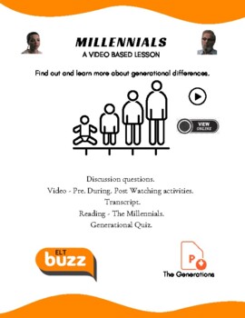 Preview of Millennials. Generations. Video. Quiz. Personality. Discussion. Society. ELA ESL