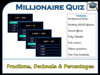 Preview of Millionaire Quiz! (Fractions, Decimals and Percentages Edition) *US, UK and AUS*