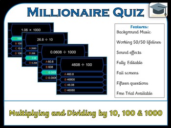 Preview of Millionaire Quiz! (Multiplying/Dividing by 10, 100 and 1000) *US, UK and AUS*