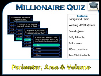 Preview of Millionaire Quiz! (Perimeter, Area and Volume Edition) *US, UK and AUS*