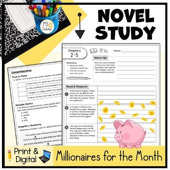 Preview of Millionaires for the Month Stacy McAnulty Novel Study & Comprehension Questions
