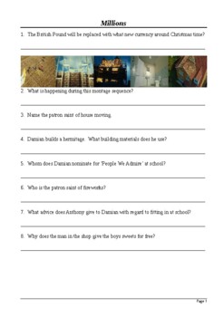 Preview of Millions - Watch-along Viewing Questions Worksheet