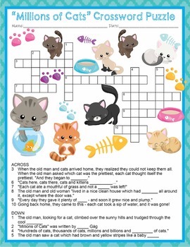 Millions of Cats Activities Gág Crossword Puzzle and Word Searches