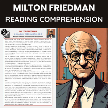 Preview of Milton Friedman Biography Reading Comprehension  | Free Market Principles