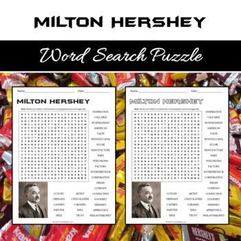 Preview of Milton Hershey Word Search Puzzle - No Prep Activity Printable PDF