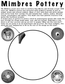 Preview of Mimbres Southwest Native American Pottery 1-page Lesson Printable