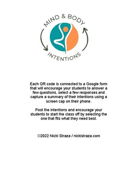 Preview of Mind & Body Intention: Highschool QR Intention Cards Printable