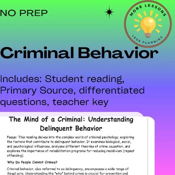 Preview of Mind of a Criminal: Delinquent Behavior Psychology Reading Comprehension