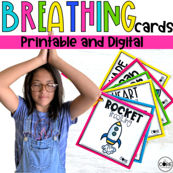 Preview of Mindful Breathing Cards - Social Emotional Learning SEL -  Print & Digital
