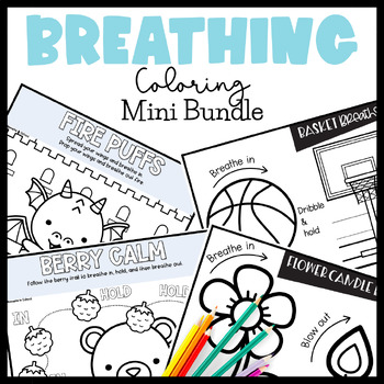 Preview of Mindful Breathing Exercises Social Emotional Learning Coloring Sheets Bundle